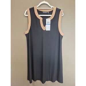 Nina Leonard XL Womens Ribbed Dress Tunic Black‎ Tan Sleeveless Stretch NWT